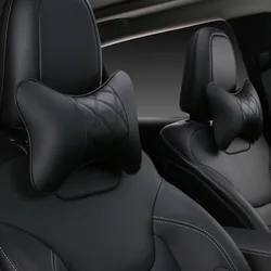 Almofadas para pescoço de carro, 2 peças, ambos os lados, pacote de couro pu, encosto de cabeça para alívio da dor na cabeça, fibra preenchida, travesseiro universal para carro