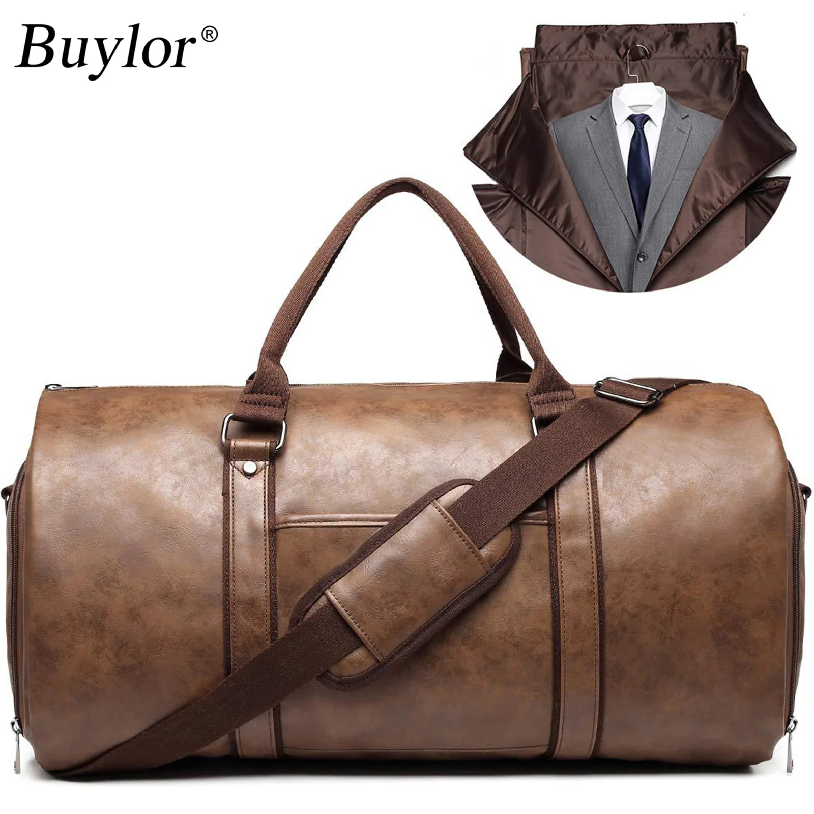 

Buylor PU Folding Suit Travel Bag Business Carrying Garment Bag Large Capacity Storage Bag Carry On Clothing Bag With Shoe Pouch