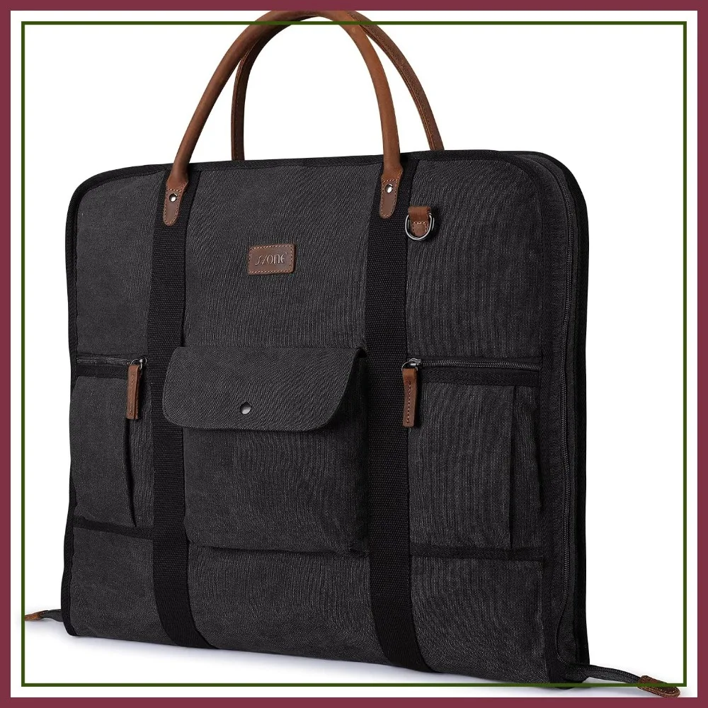 

Canvas Leather Garment Bag for Travel, Men's Suit Cover with Carry Handle