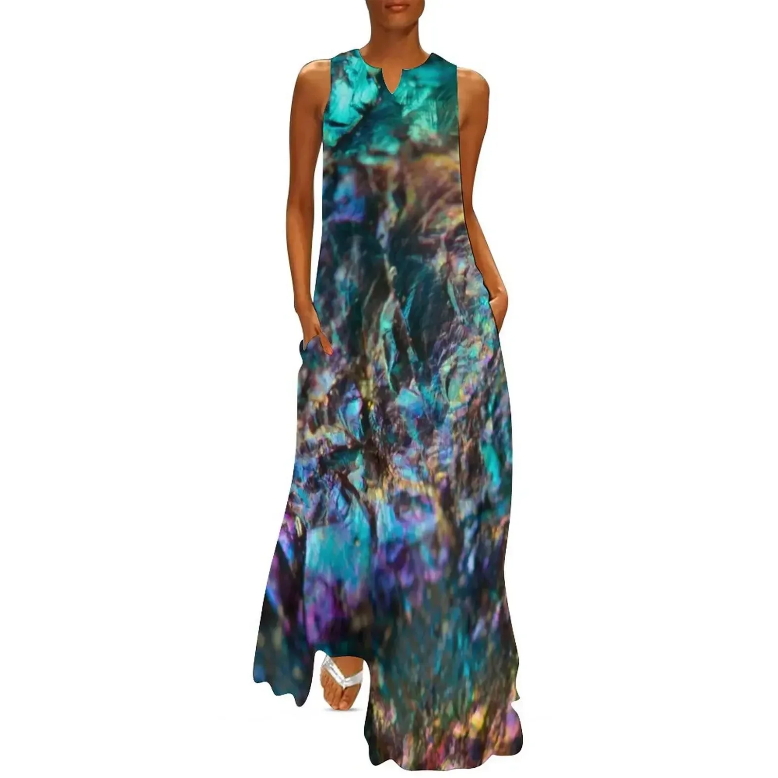 

Turquoise Oil Slick Quartz Long Dress chic and elegant woman dress loose summer dress party women elegant luxury