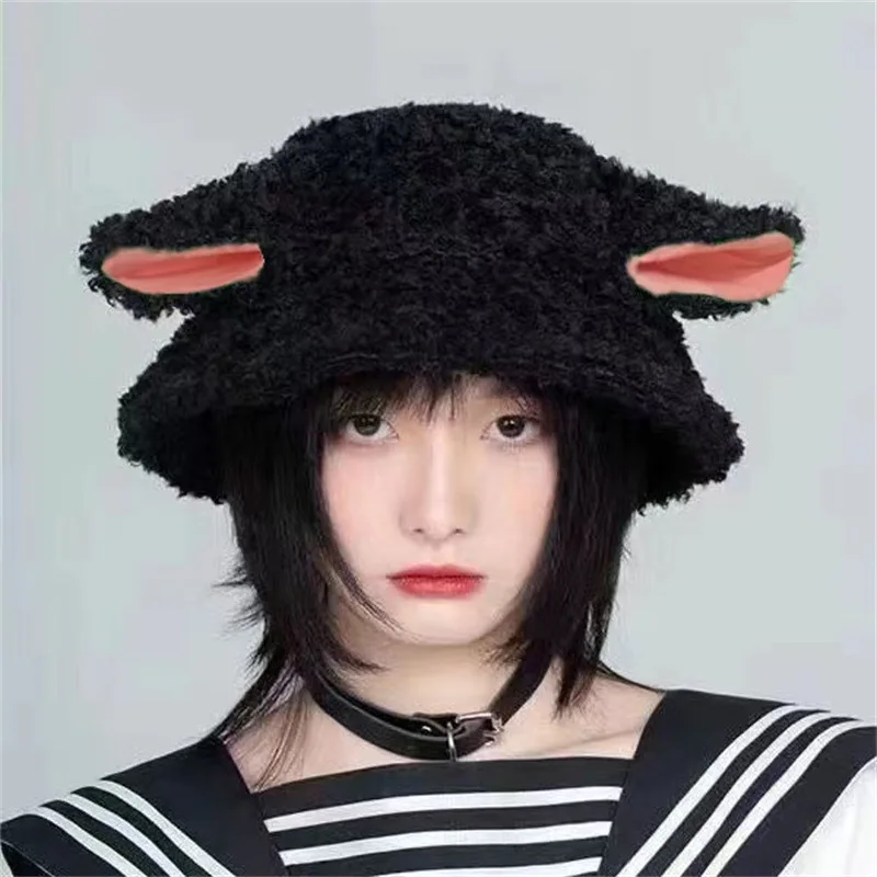 

Plush Lamb Cute Sheep Ear Hat Fisherman Hat Women Fisherman Hat Winter Plush Warm Basin Animal Bucket Lamb's Wool Hat Fluffy Hat