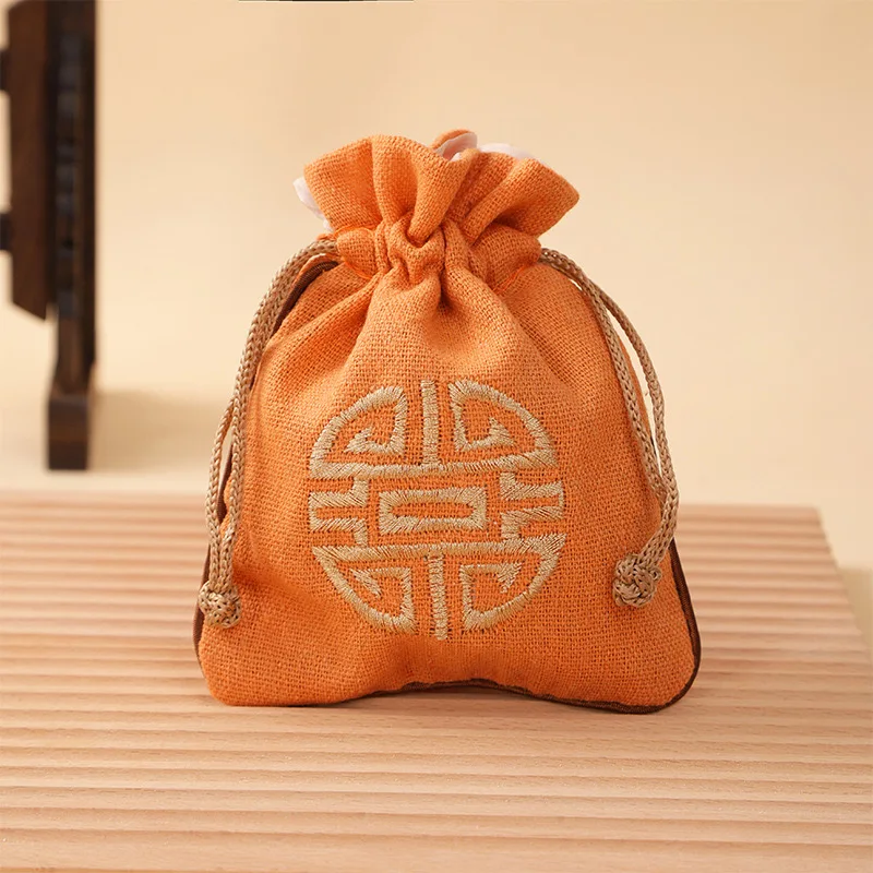 Vintage Leinen-Schmuckbeutel mit Kordelzug, bestickter chinesischer Knotenbeutel, Baumwoll-Leinen-Aufbewahrungstasche für kleine Gegenstände, 11,5*14cm, 14,5g – Detail 8