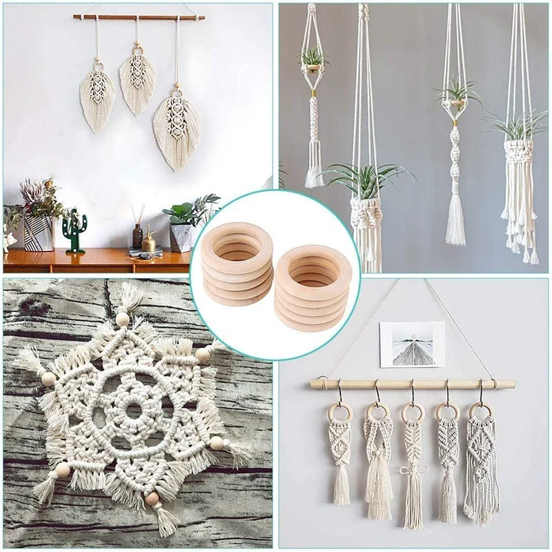 Ensemble de matiques en bois naturel pour bricolage, anneau en bois de macramé inachevé, covettes en bois, pendentif de bijoux, exécutif, 120 pièces