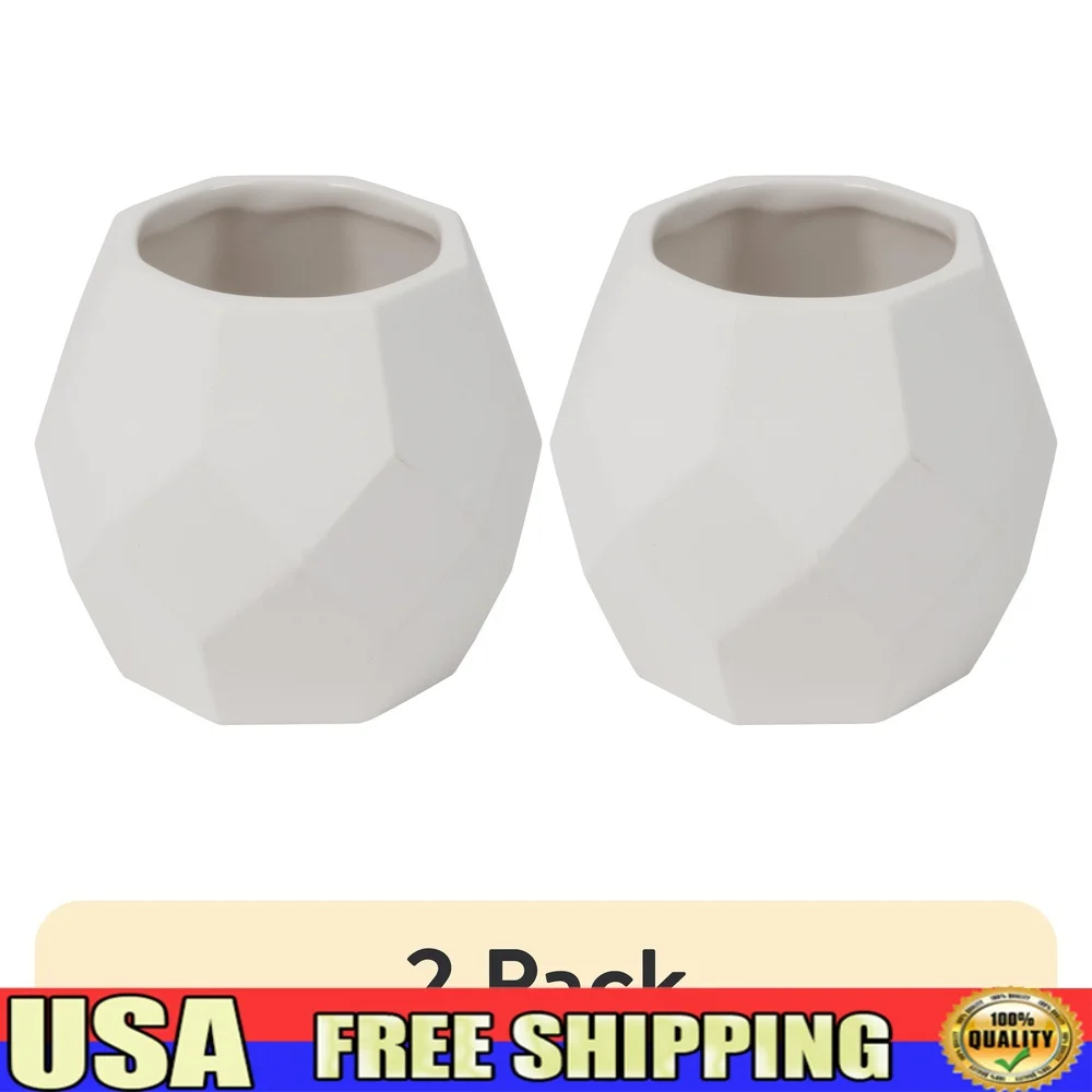 

2 Pack Paintable Small Ceramic Geometric Planter Indoor Outdoor Craft Gift Perfect Small Plants Home Decor