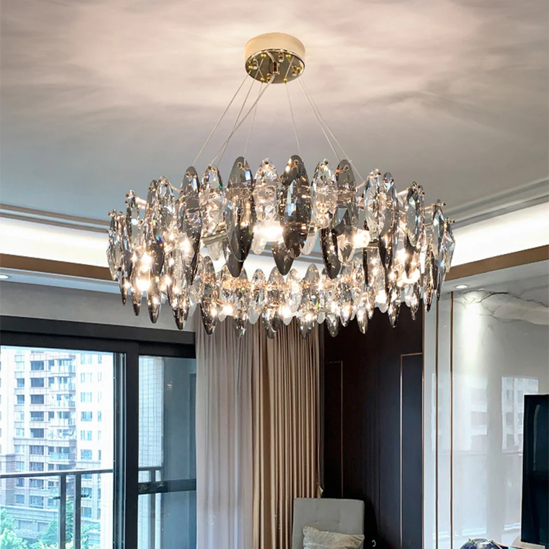 Luxury LED Wave Crystal Ceiling Chandelier Pendant Lamps Lustre Suspension Luminaire for Living Dining Room Bedroom Lighting