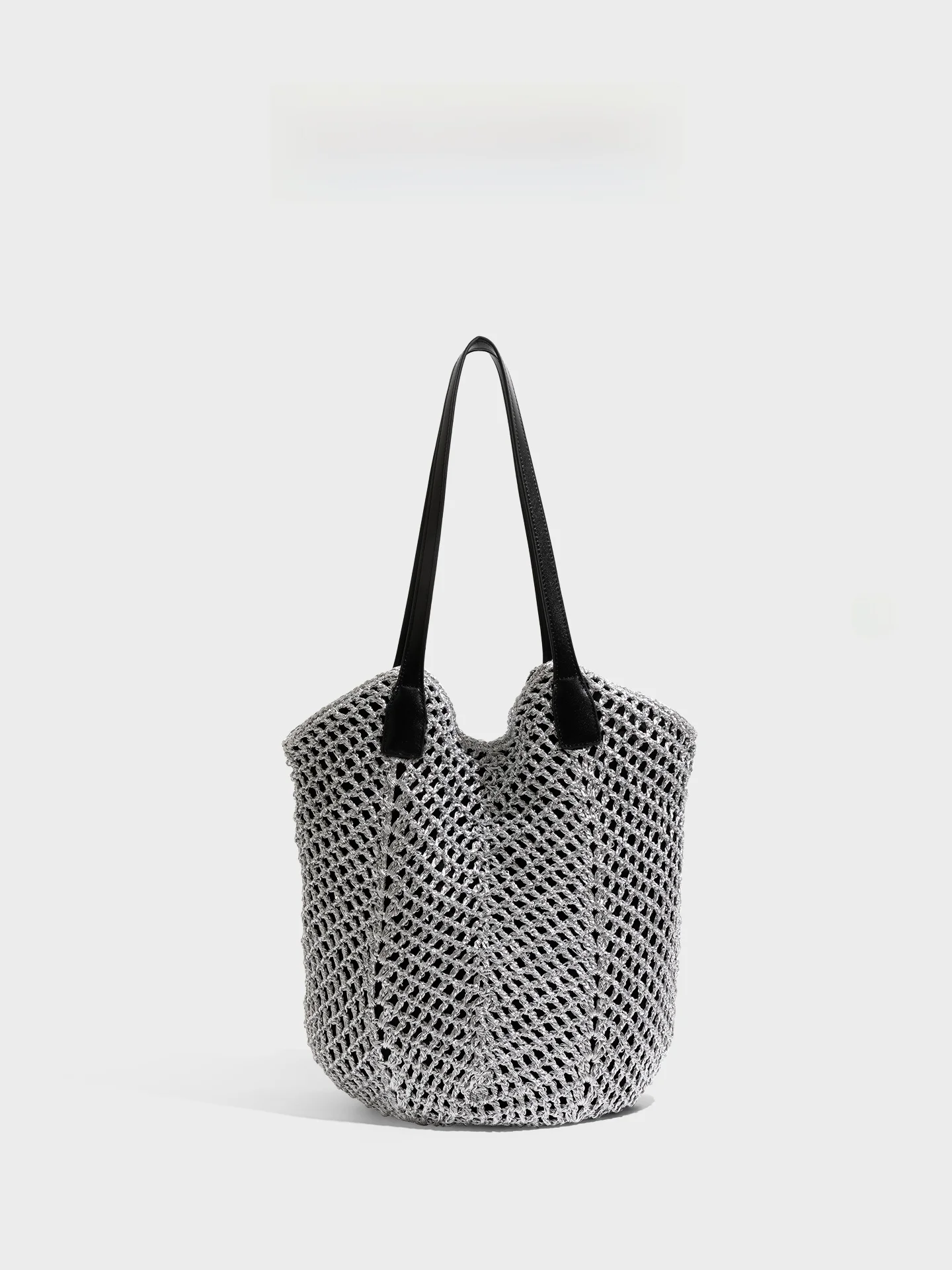

Orange Girl Silver Knitted Tote Bag Hollow out Fashion Shoulder Bag 2026 New Style Mesh Work Handbag Luxury Sensation Lazy