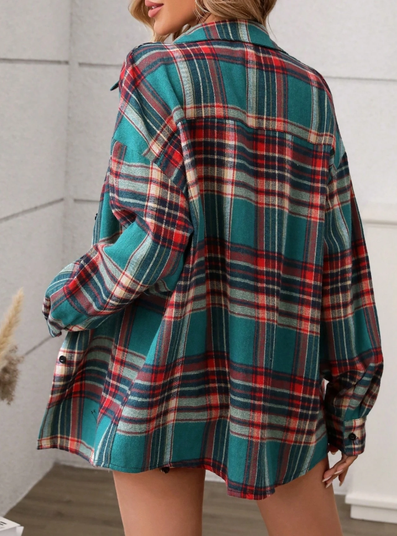 Loose Checkered Shirt Casual Vintage Collar Grid Pattern Women's Top Comfortable Breathable Long Sleeve UV Protection