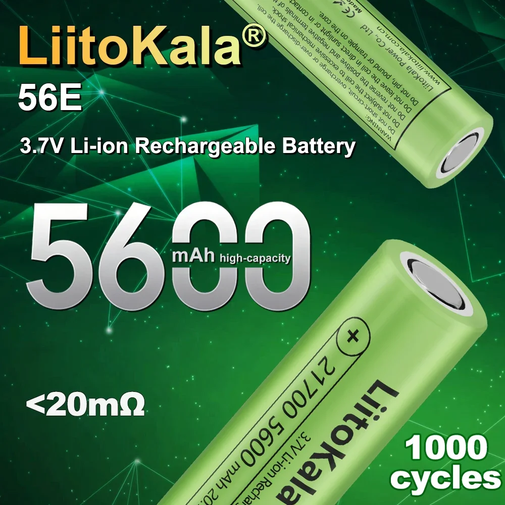 1-12PCS LiitoKala Lii-56E 20A Discharge 3.7V 21700 5600mAh Top High-performance Rechargeable Battery for Power Tools