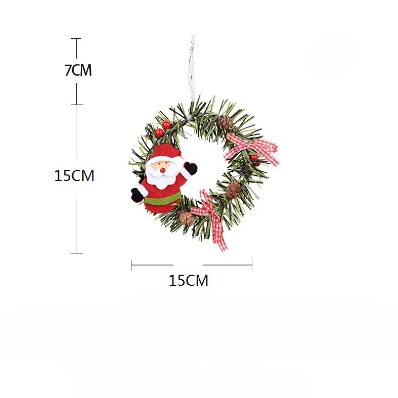 Christmas Decor MIni Xmas Wreath Pendant Christmas Snowman Elk Round PVC Pendant Christmas Tree Simulation Pine Cone Pendant