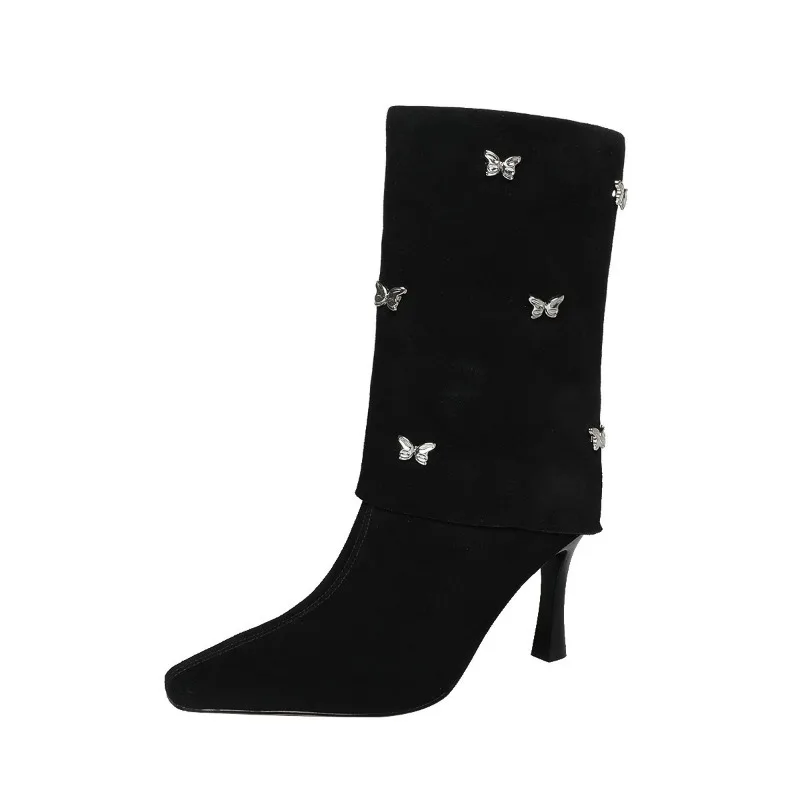 

2023 Early Autumn Temperament Sexy Thin High Heel Metal Butterfly Buckle Design Women's Boots, Trousers, Boots, Fashion Boots