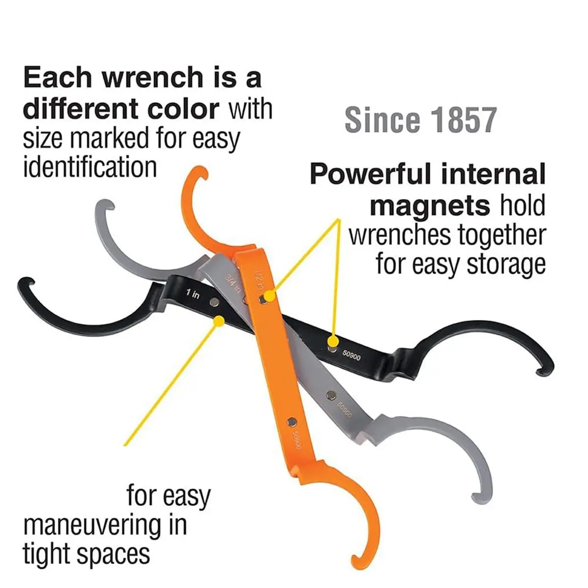(ABKM) 50900R Conduit Lockout Wrench Set, Tighten and Loosen Locknuts in Tight Spaces, 1/2, 3/4 and 1-Inch, Offset Bends