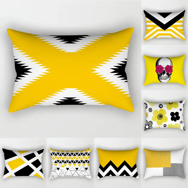 

Yellow Geometry Cushion Cover 30x50 Pillowcase Flower printed Sofa Cushions Decorative Throw Pillow Home Decor Pillowcover