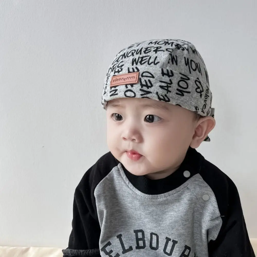 Letter Print Baby Pirate Hat Adjustable Tie Back Double Layer Infant Beanie Hat Cotton Lining Soft Fabric Toddler Bandana Hat