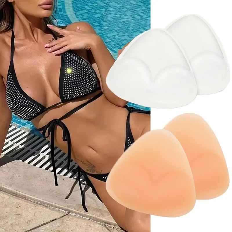 3d removível push up sutiã almofadas verão mulheres meninas pele invisível respirável esponja sutiã inserção engrossar triângulo maiô sutiã almofada