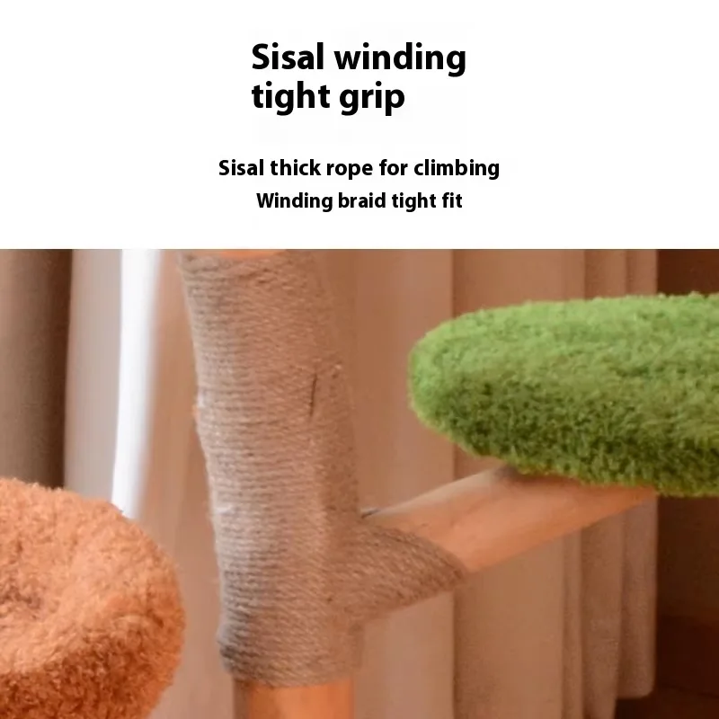Solid Wood Cat Tree & Scratcher Integrated Large Cat House & Jumping Platform Special Cat Climbing Post with Frame and Hole