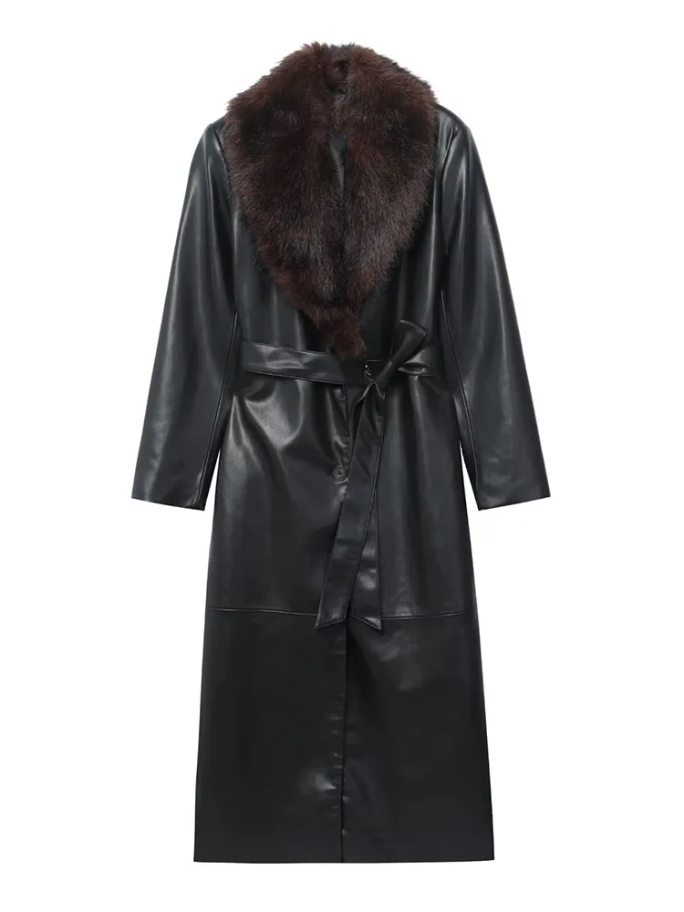 

Новая женская одежда 2025: модное пальто с эффектом искусственного меха в европейском и американском стиле со съемным воротником