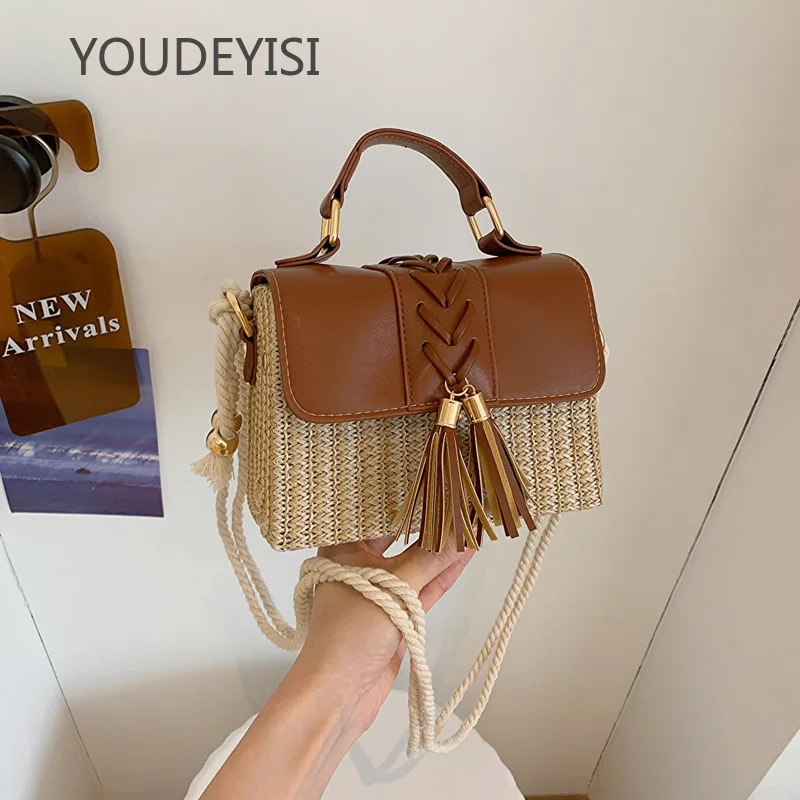 YOUDEYISI grass woven tassel box bag woven handbag tassel pendant trendy shoulder bag