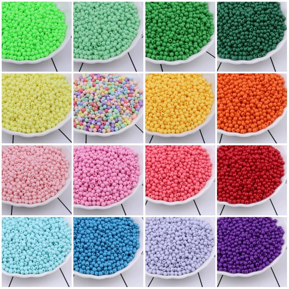 Factory Wholesale 32Colors 3mm 4mm Cream Spring Acrylic Round Candy Neon Smooth Loose Beads Ball Jewelry Bracelet Making DIY