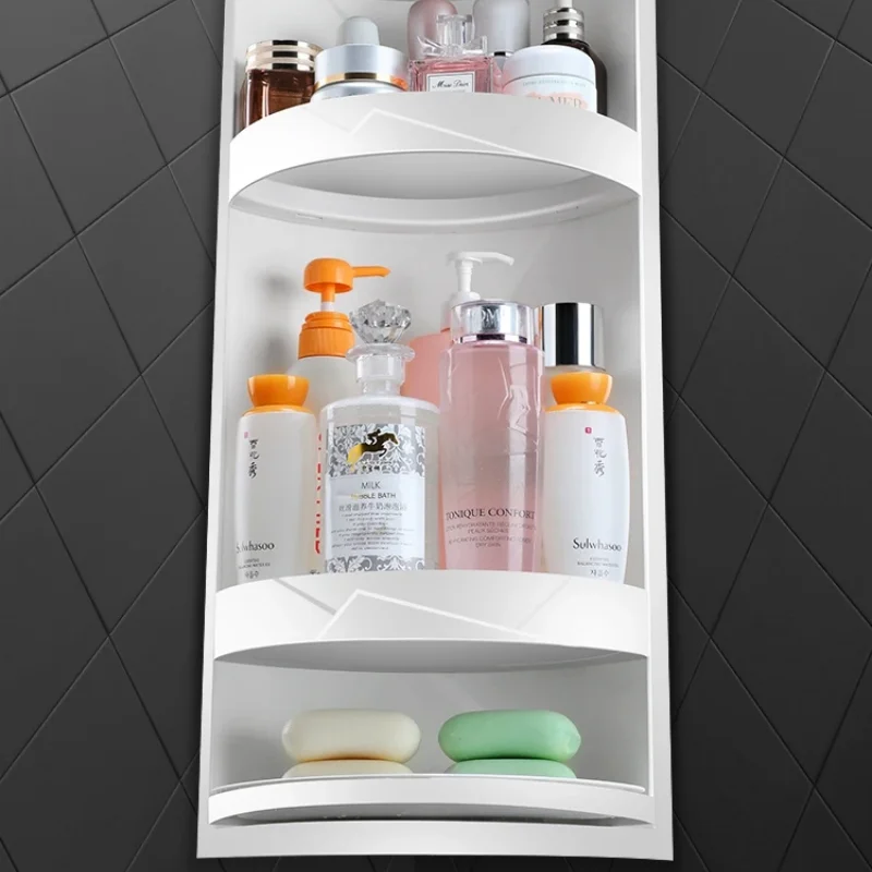 Rotating Bathroom Storage Shelf 2 Layer Corner Shelf Wall-Mounted Shampoo Cosmetics Organizer Kitchen Storage Space Saver