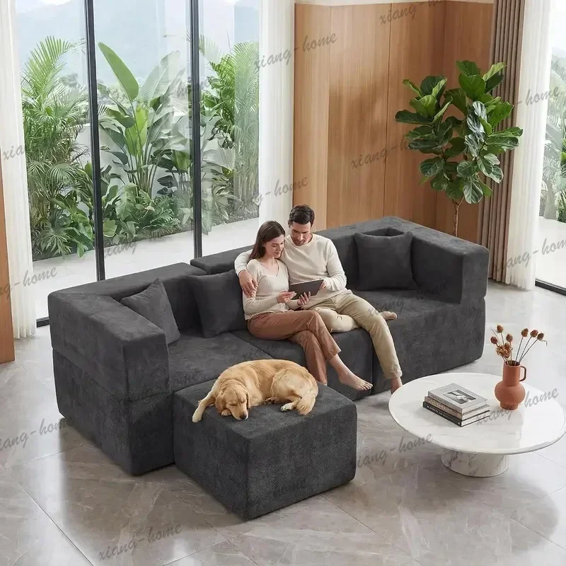 FG Premium  Seat L‑Shape Boneless Cloud Sectional Sofa, Modular with Ottoman, Customizable