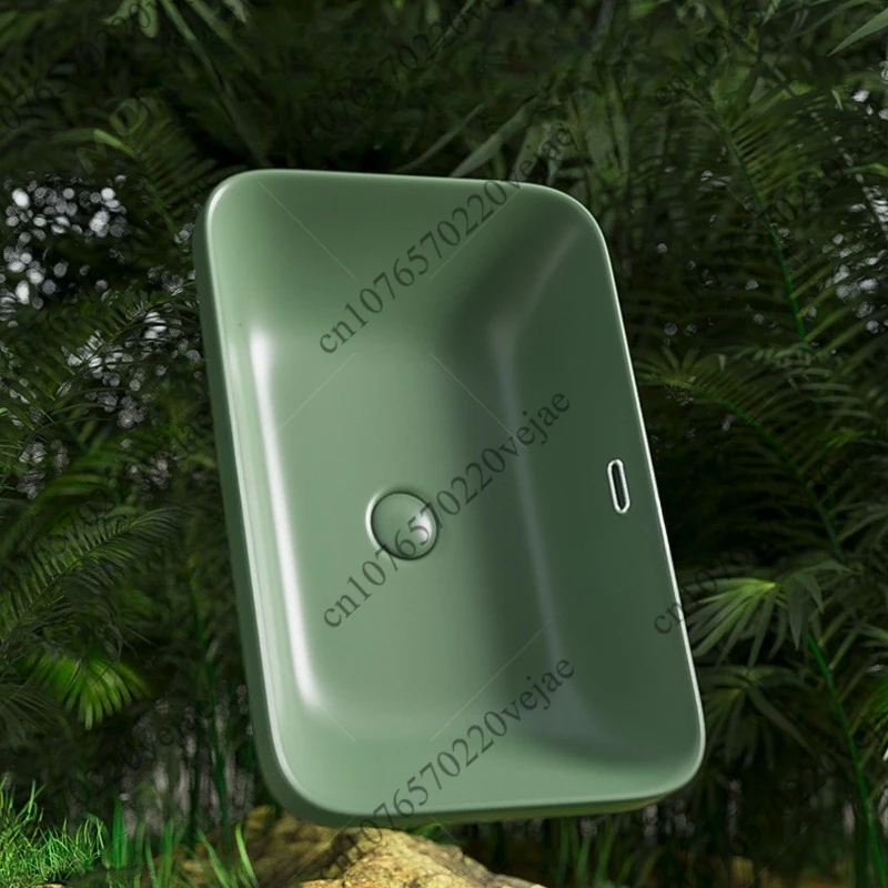 Dark green matte Taichung basin wash basin square Nordic ceramic color basin bathroom retro washbasin