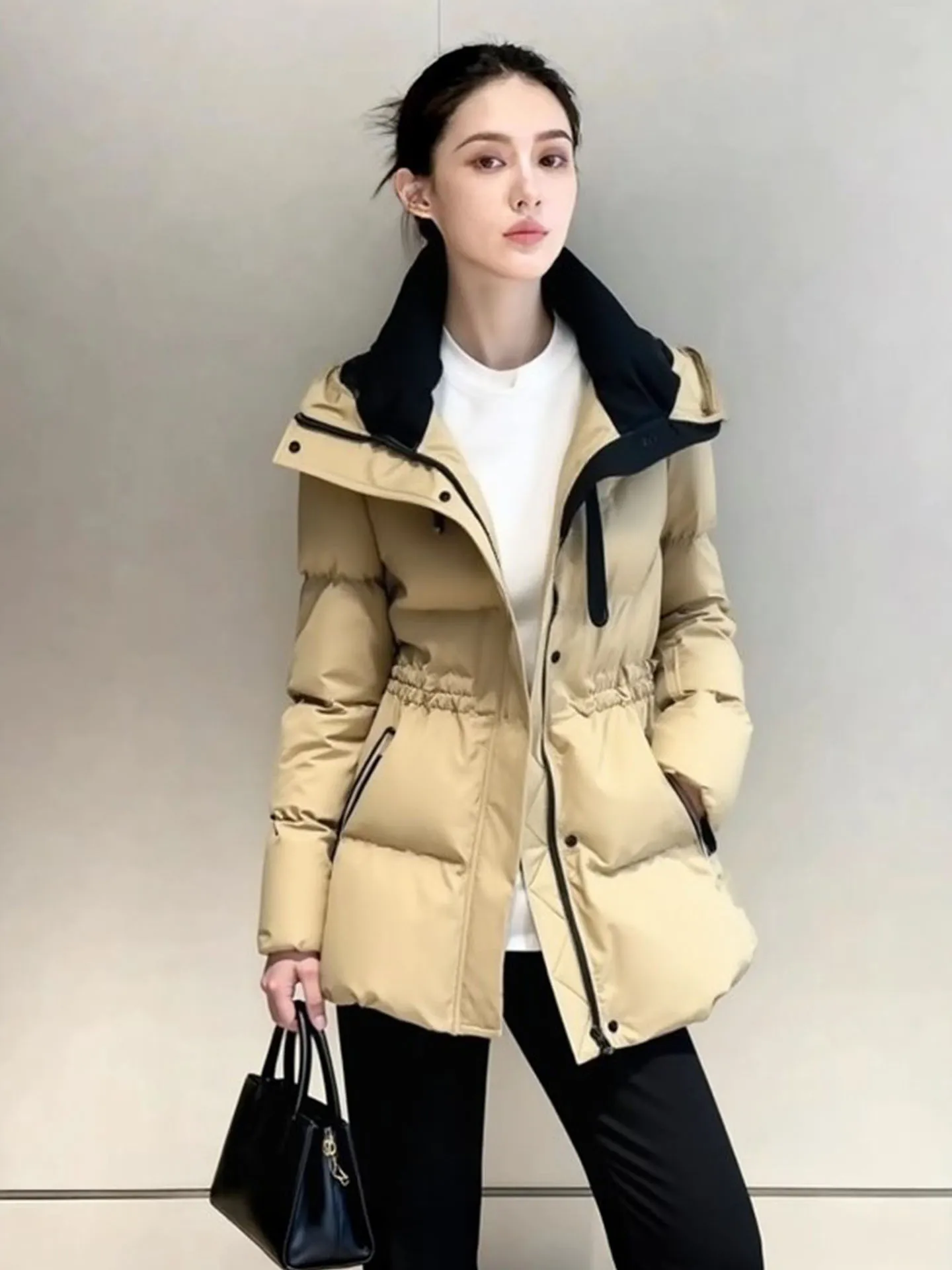 

Unique Super Cute Apricot Hooded Waist-Cinching down Jaet Women's Mid-Length Winter 2025 New Sle Fce-Lined Coat