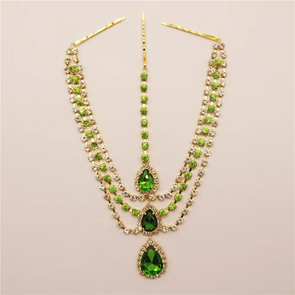 Exquisite Fashionable  Multi Layer Rhinestone Pendant Head Chain Bridal Wedding Ladies Crystal Forehead Chain Jewelry