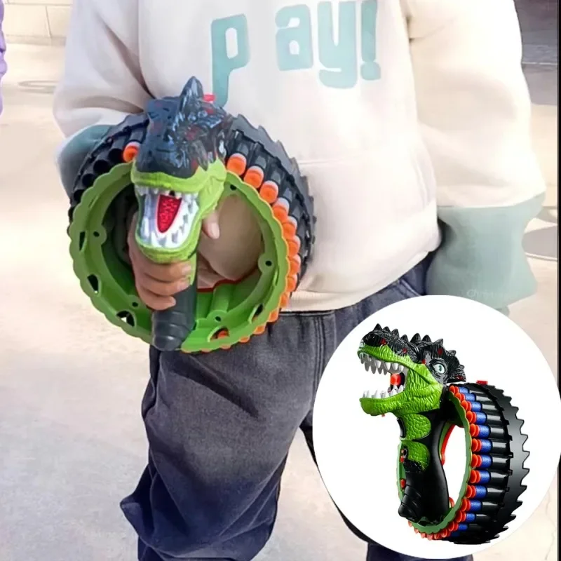 Spinning Dinosaur Wrist Gun Soft Bullet Gun Toy Kids Boys Toys Electric Burst Pistol Parent Blaster Shooting Game Brithday Gifts