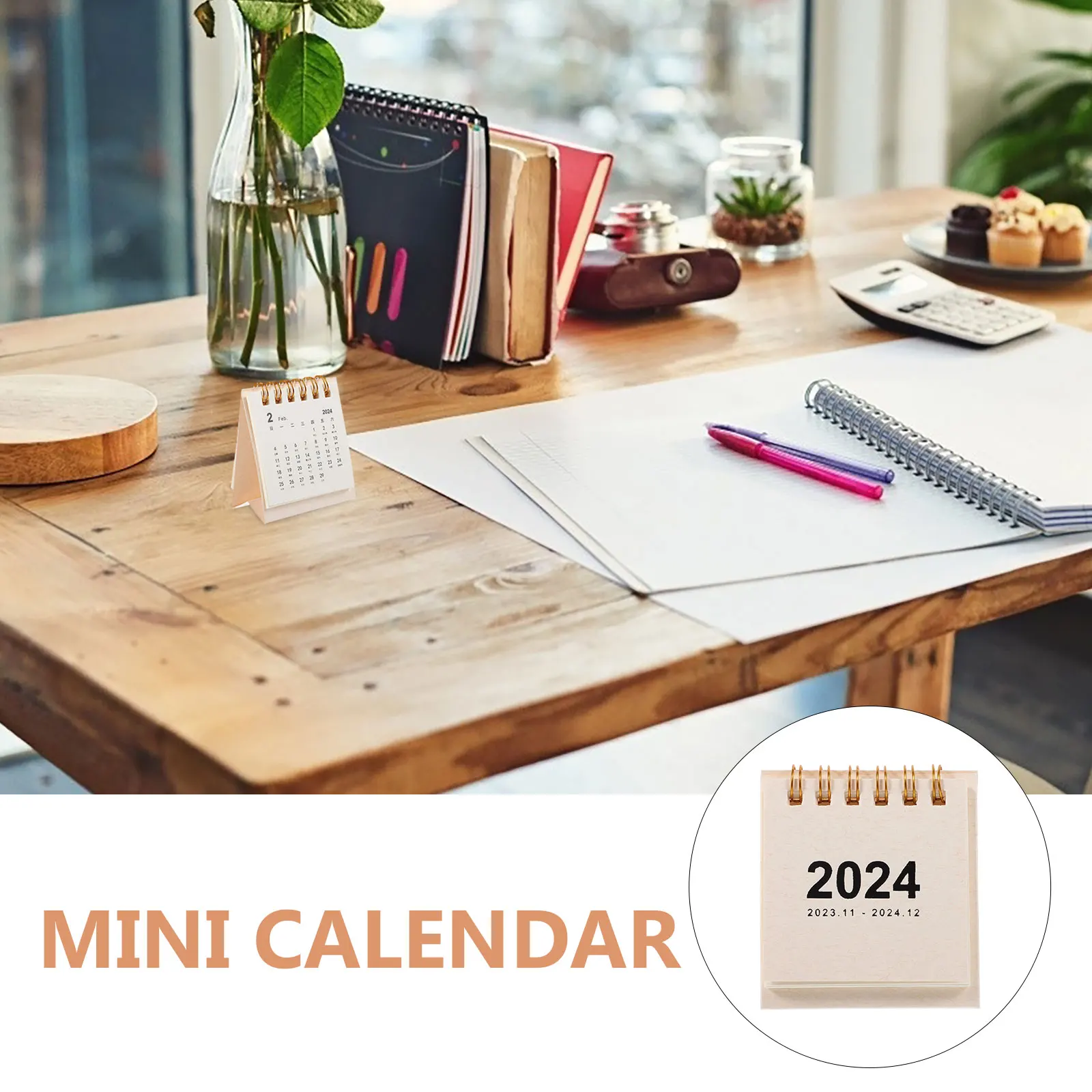

Mini Schedule Calendar 2024 Desktop Pink Thickened Page Writing Home Office Decoration Monthly Accessory TwoCoil Design