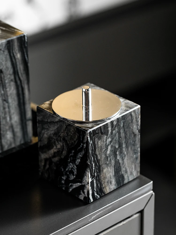 Tree Black Natural Marble Bathroom Accessories Set Soap Dish Soap Dispenser Cotton Swabs Jar Tissue Box Tray Bathroom Set