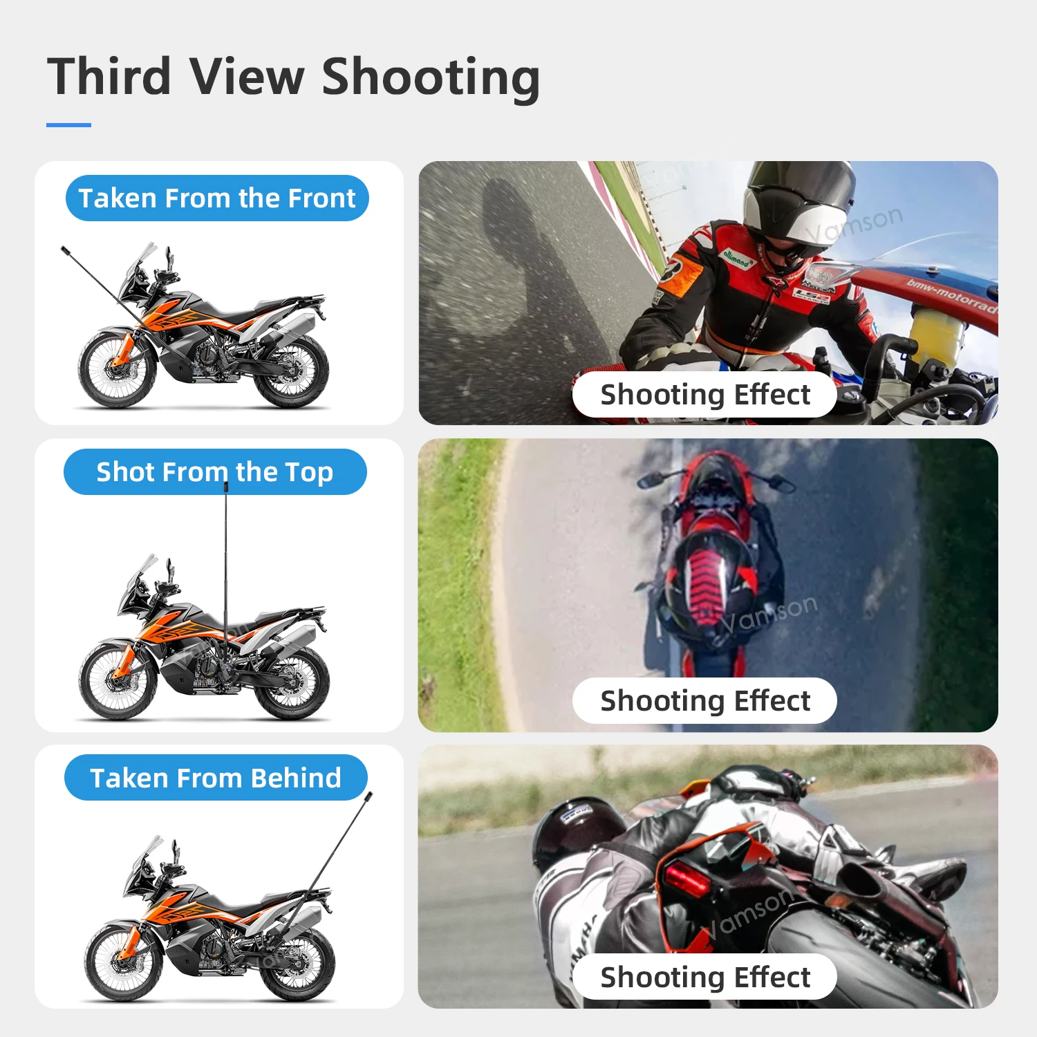 Vamson Tempat Kamera Sepeda Motor dengan Tripod Tongkat Selfie Aluminium untuk Aksesori Motor GoPro Insta360 One RS One X2