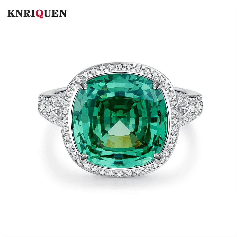 

Luxury 100% 925 Solid Silver 10ct Paraiba Green High Carbon Diamond Sapphire Ring for Women Gemstone Cocktail Party Fine Jewelry