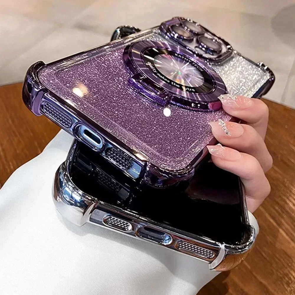 Luxuriöse Spiegel-Glitzer-Halter-Bling-Hülle für Samsung Galaxy S24 S23 S21 S20 FE S23 S24 S22 Plus, stoßfeste weiche Silikonhülle