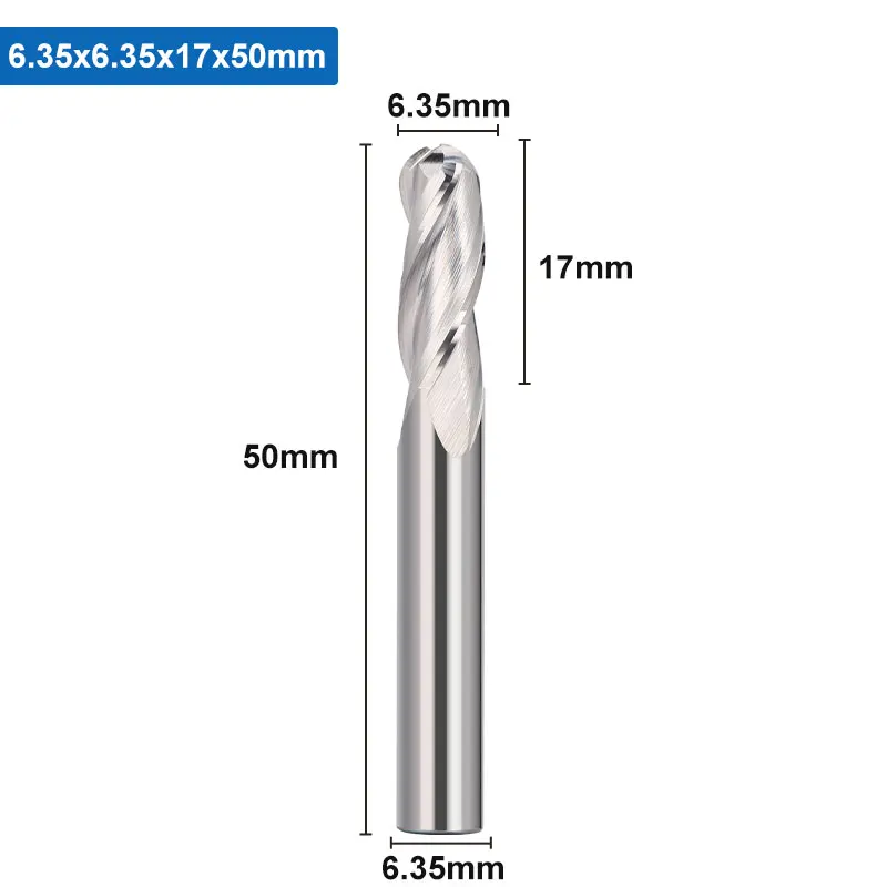 XUCHUAN 1 STÜCK Schaftfräser 6,35 mm Schaft Hartmetall-Kugelkopffräser 3 Flöte CNC-Fräser für Holzbearbeitungswerkzeug Spiralfräser – Detail 4