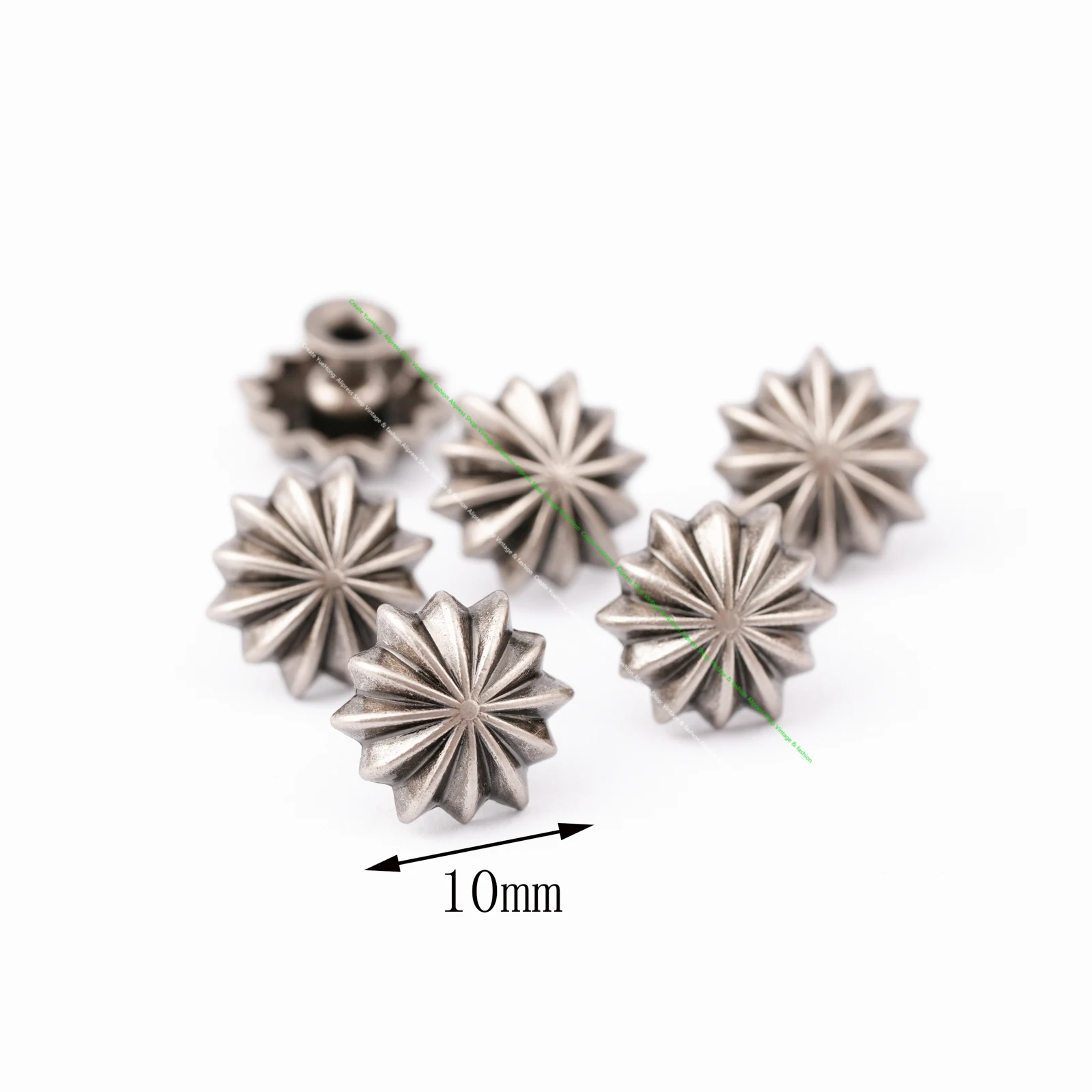 10MM 30 Stück Antik-Silber Blumen-Kürbis-Nieten Druckknöpfe Lederhandwerk Taschen Gürtel Jeans Deko Conchos – Detail 10