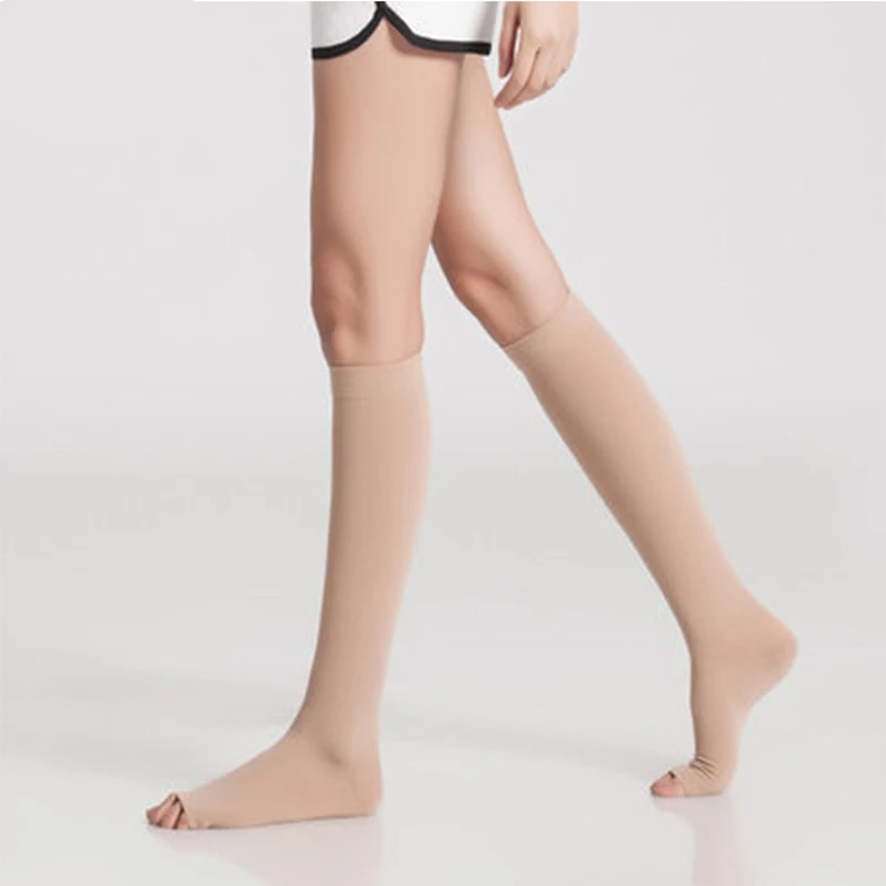 Men Calf Compression Stockings Varicose Veins Shaping Graduated Pressure Women Stockings Elastic Open Toe Knee High Stockings