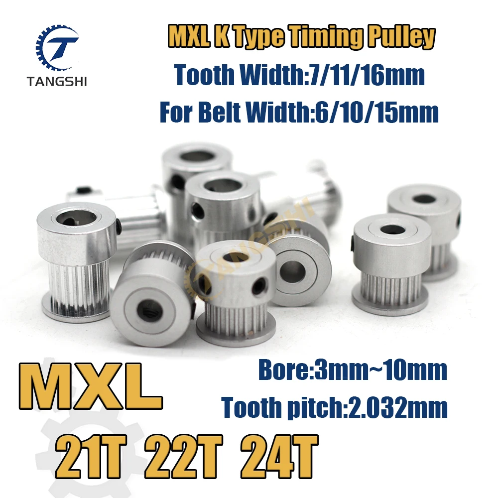 

MXL 21 Teeth 22 Teeth 24 Teeth K-Type Timing Pulley Bore 3mm to 10mm Belt Width 6/10/15mm MXL Synchronous Wheel MXL Belt Pulley