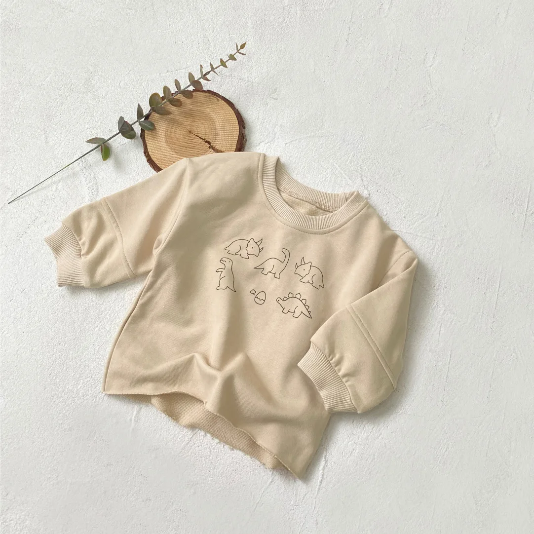 2024 Autumn New Baby Girl Cute Dinosaur Print Sweatshirt Toddler Boy Casual Sweatshirt Infant Loose Pullover Kids Clothes