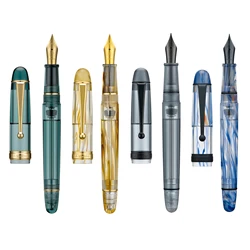 Asvine V126 Vacuum Filling Fountain Pen EF/F/M/ Stub 1.1 Nib, Transparent Brown/ Matte Gray, White Acrylic Writing Gift Set