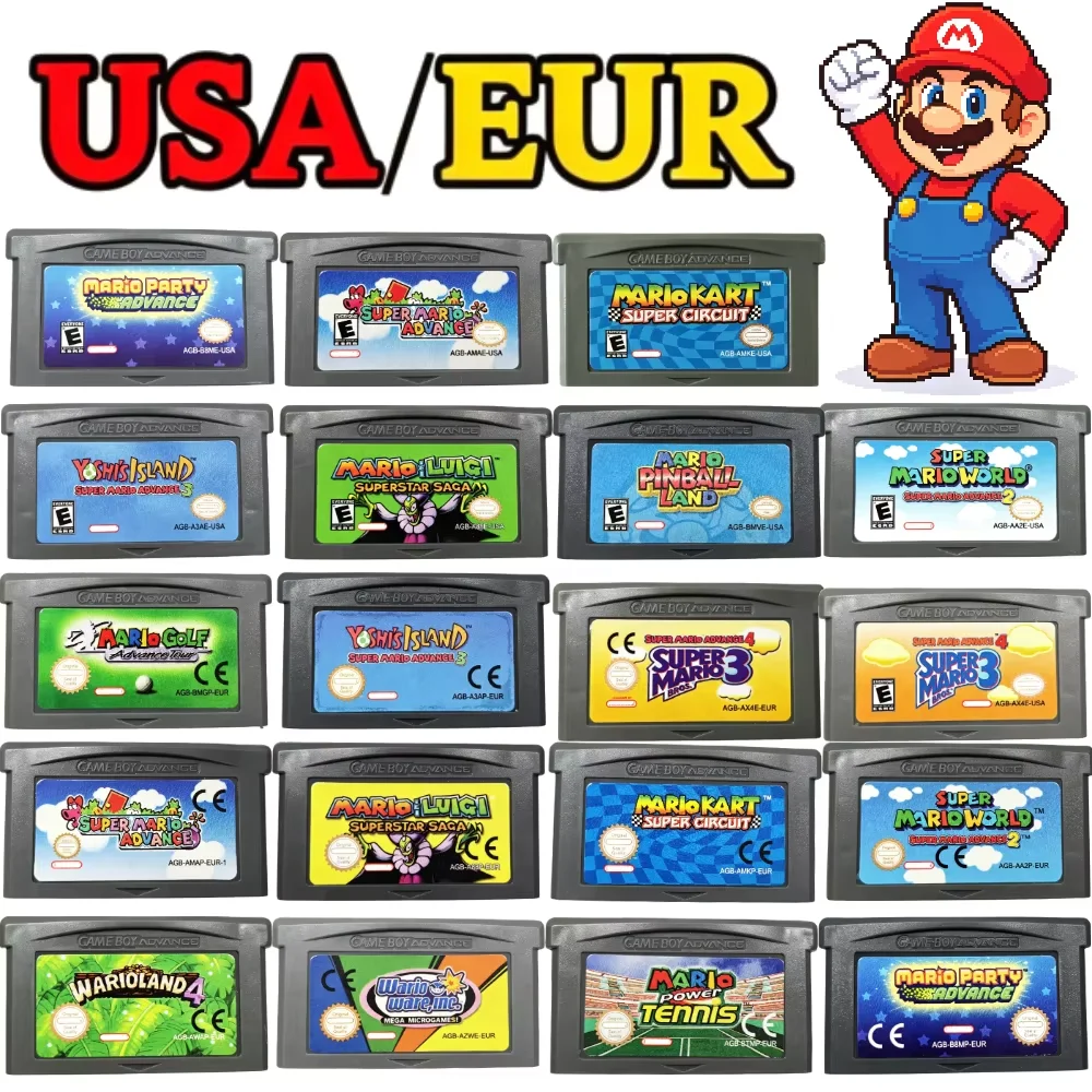 GBA Yoshi Island Wario Land Kart Circuit Platform Adventure GBA Cartridge USA EUR Version Classic Retro Video Game Cards Set for