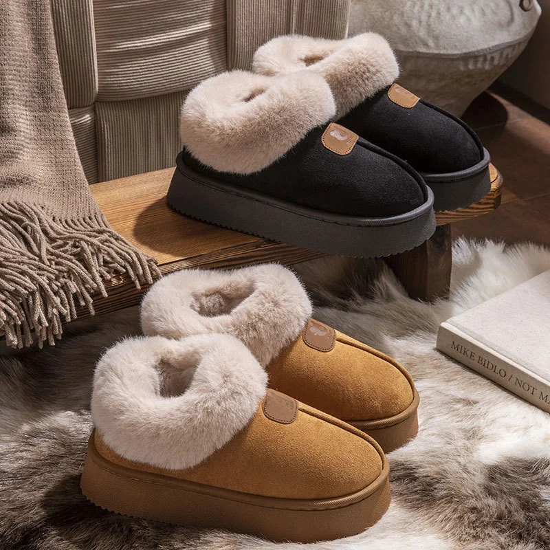 New Women's Cotton Slippers with Heel Indoor Outdoor Wear-Resistant Thick Bottom Warm Furry Sensation Cotton Shoes