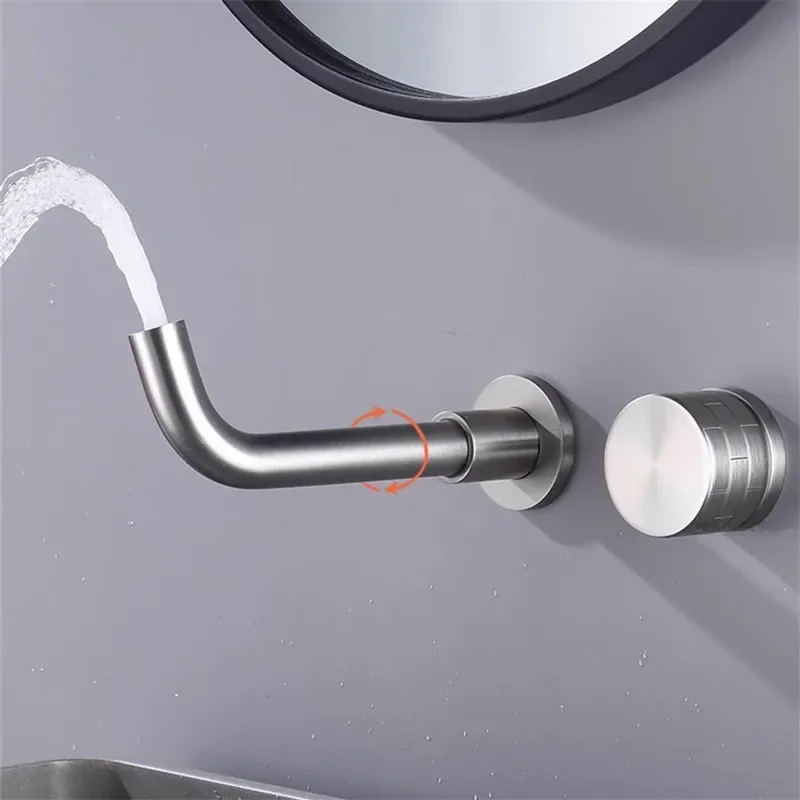 

Wall Mounted Bathroom Faucet Concealed Gray Bathroom Sink Faucet In-Wall Basin Spout Mixer Tap Set Combination Blanoir Brass tap