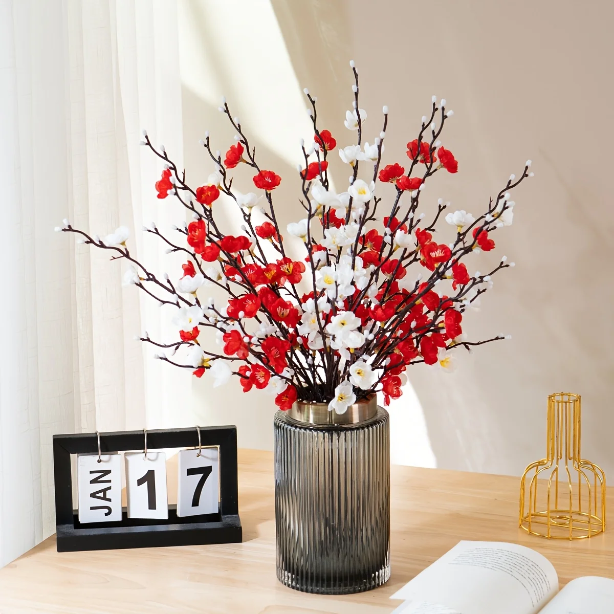 Fleurs de prunier artificielles, 6 pièces, fausses fleurs avec longue tige, Branches de fleurs de prunier, fleurs chinoises artificielles, fleur en soie