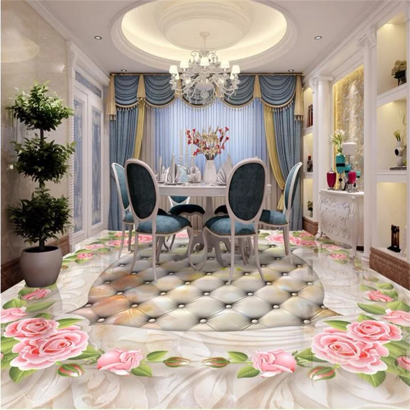 2022 Custom 3D Flooring Marble Rose Wall paper Adhesive Vinyl Flooring Waterproof Wallpaper Living Room Bedroom Bathroom