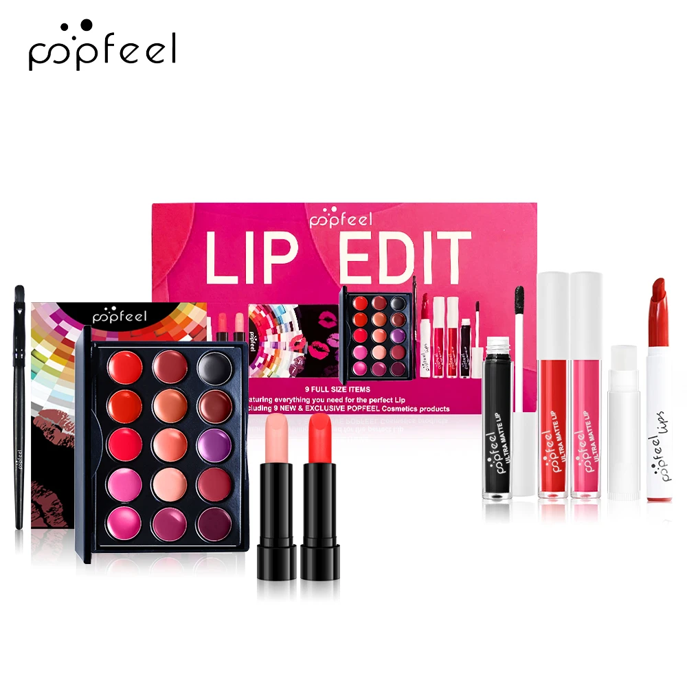 Set di edizioni labbra POPFEEL |   Kit labbra a grandezza naturale con rivestimenti, lucentezza e tavolozza |   Set trucco essenziale per labbra perfette |   Regalo di bellezza alla moda