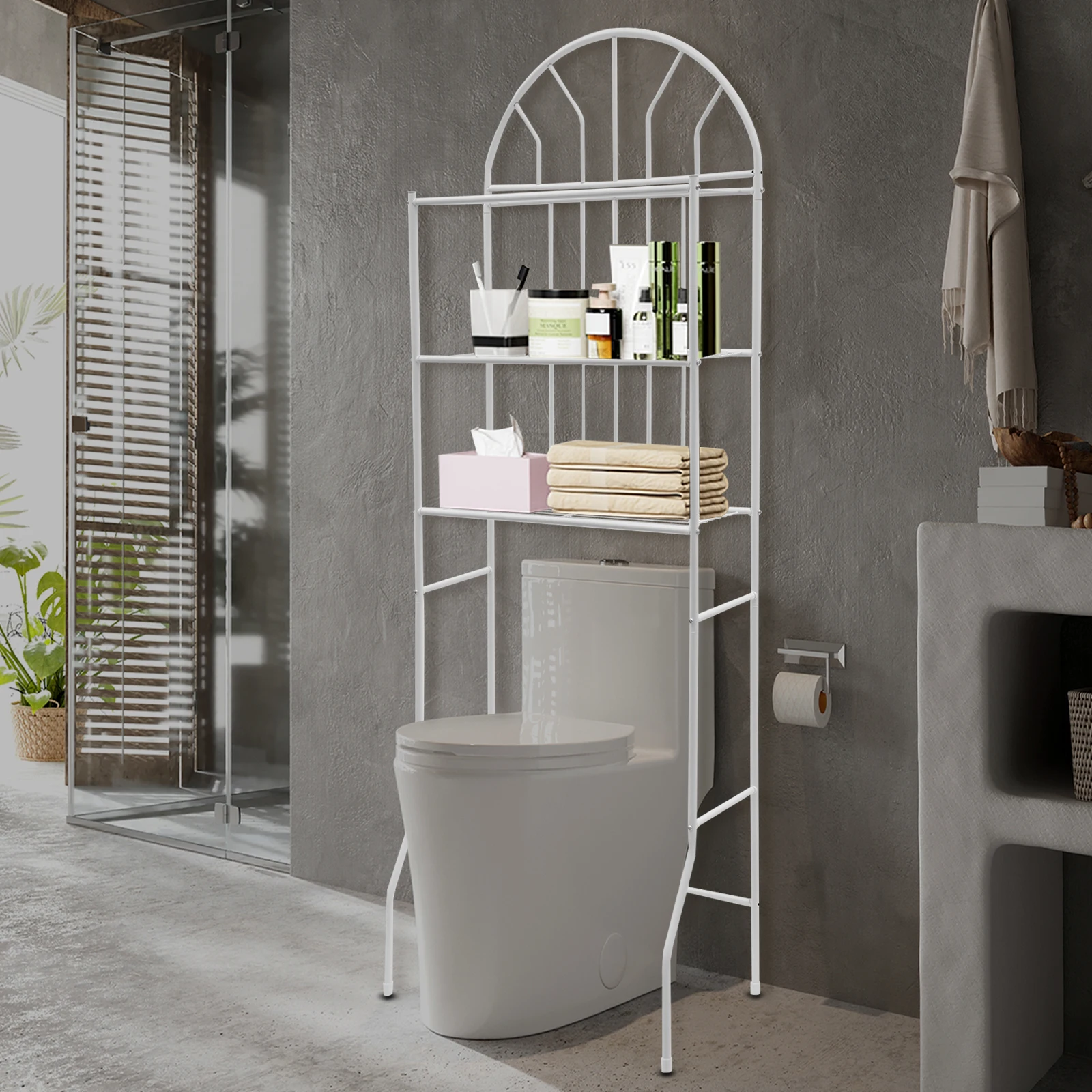 

3-Tier Bathroom Toilet Shelf Bathroom Space Saver Over The Toilet Organizer Metal Freestanding Storage Towel Rack