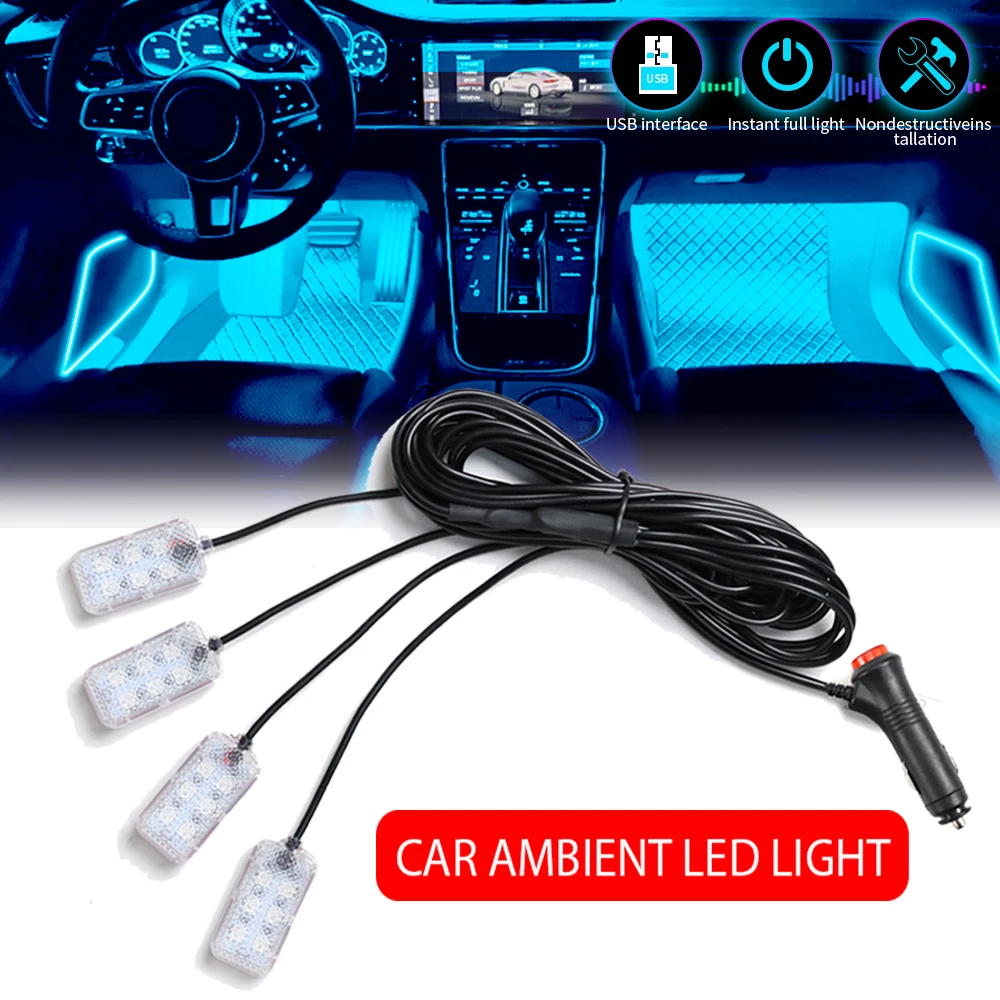 Led Car Foot Ambient Light With USB/cigarette lighter Neon Mood Lighting Backlight Auto Interior Decorative Atmosphere Light