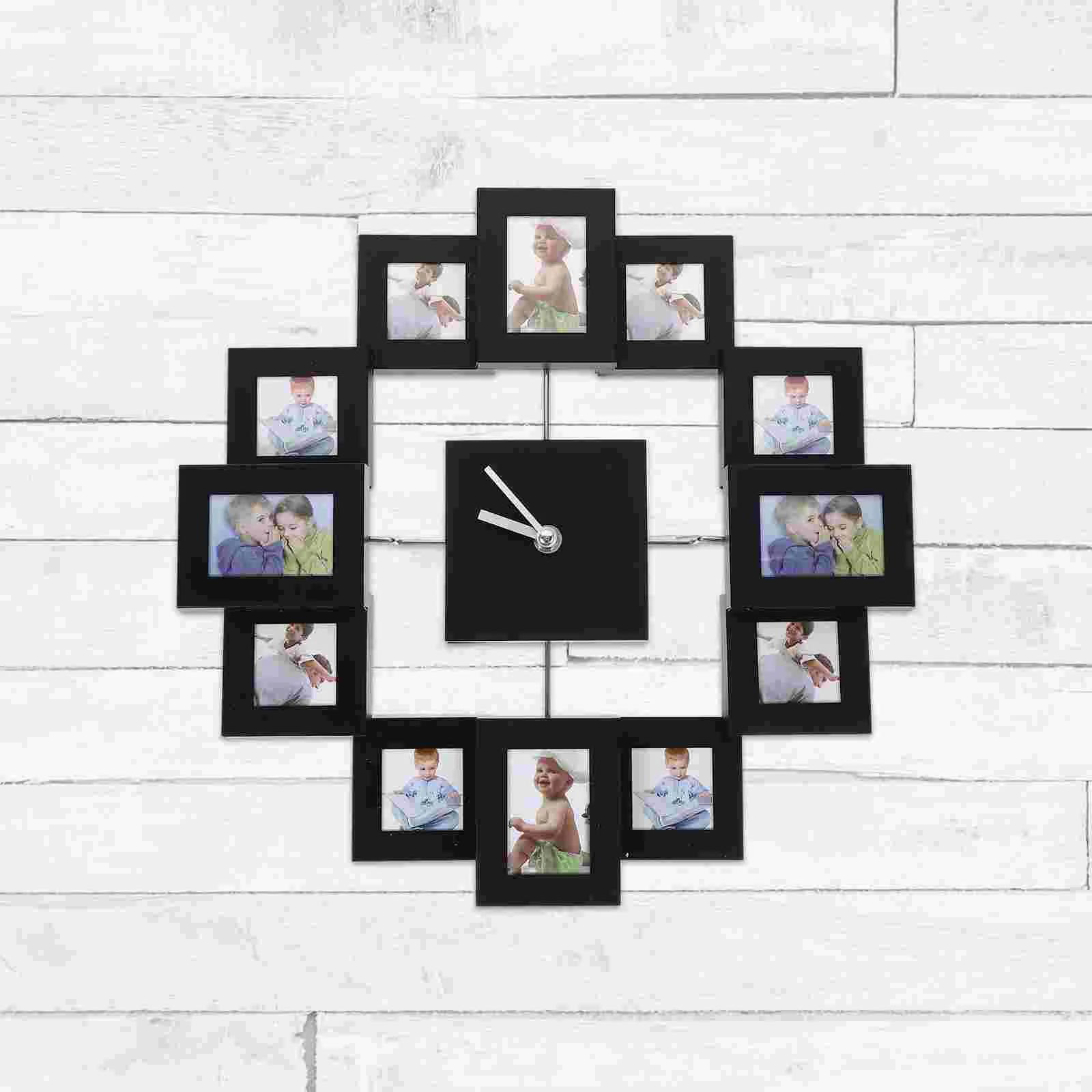 14 Inch Creative Photo Frame Fashion Clock Metal Photo Frame Wall Clock Color Paint Aluminum Frame Clock without (Black)