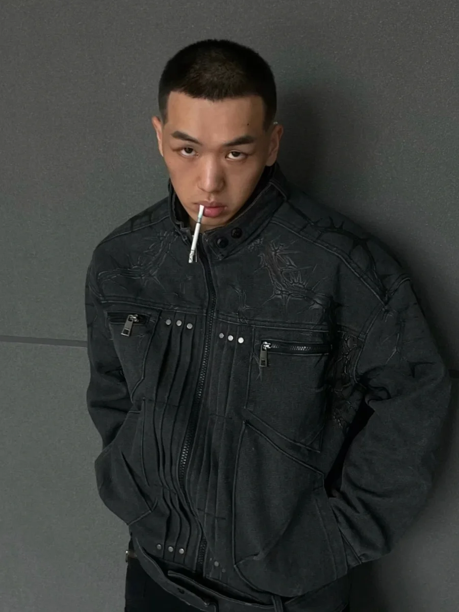 

American Heavyweight Embroidery Thorn Jaet Men's High Street Vibe Design Loose Autumn Winter Pilot Jaet