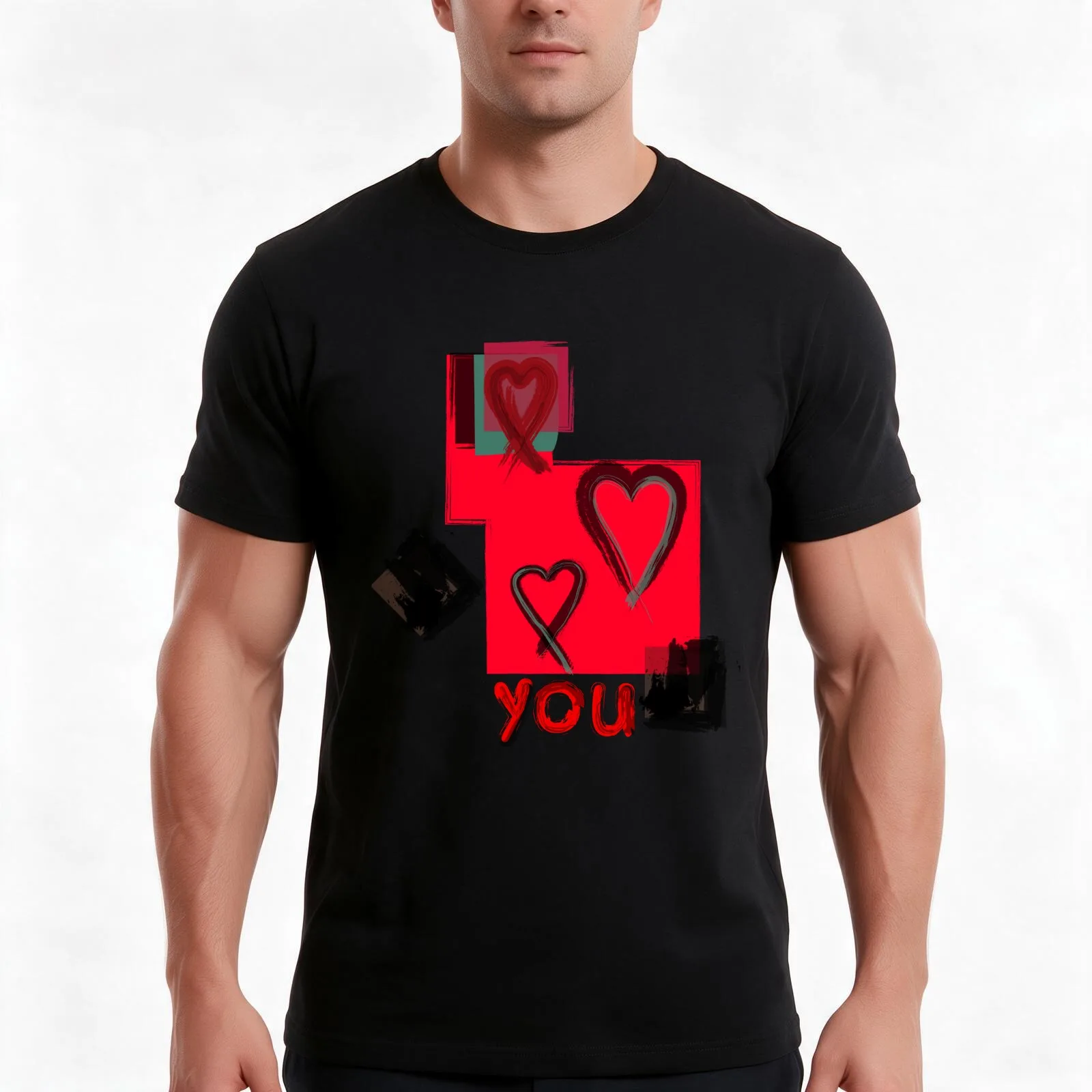 Heart On You Print - Red Combo T-Shirt Summer Casual Cotton Tee Oversized Streetwear Tops Vintage Graphic Print 100% Cotton